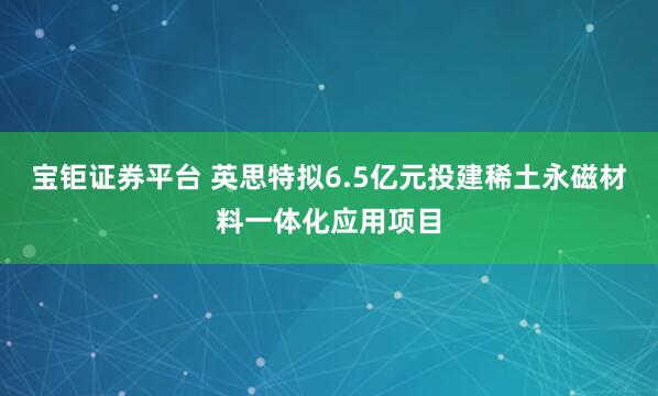 宝钜证券平台 英思特拟6.5亿元投建稀土永磁材料一体化应用项目